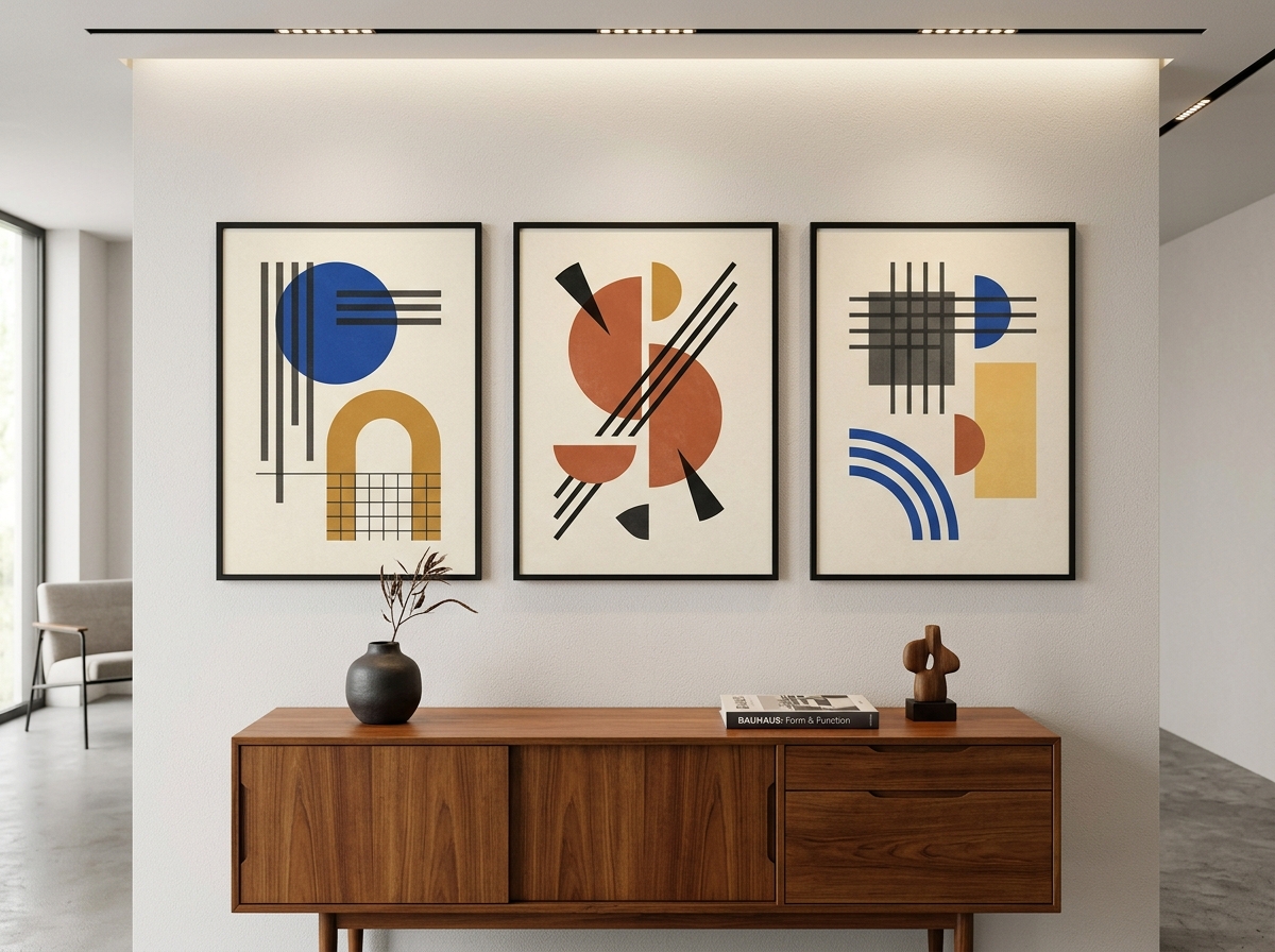 Bauhaus 1923 Geometric Art Triptych